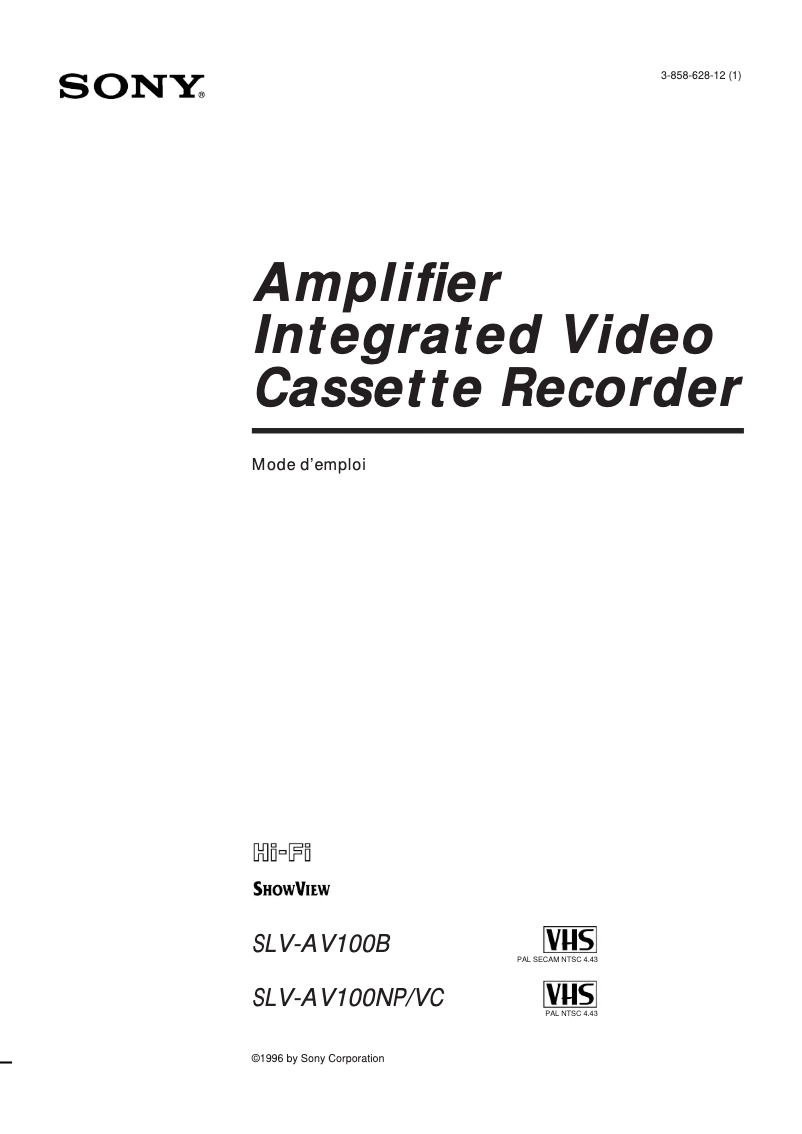 Image de la première page du manuel de l'appareil SLV-AV100VC