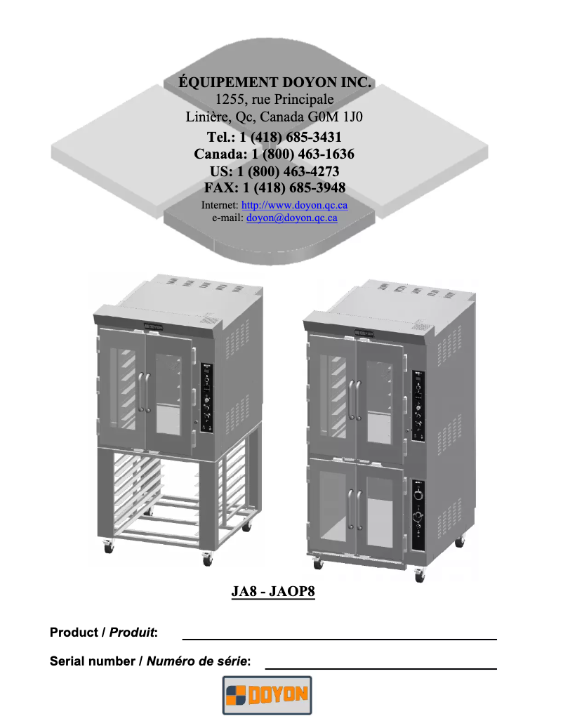 Page 1 de la notice Manuel utilisateur Doyon JA8X