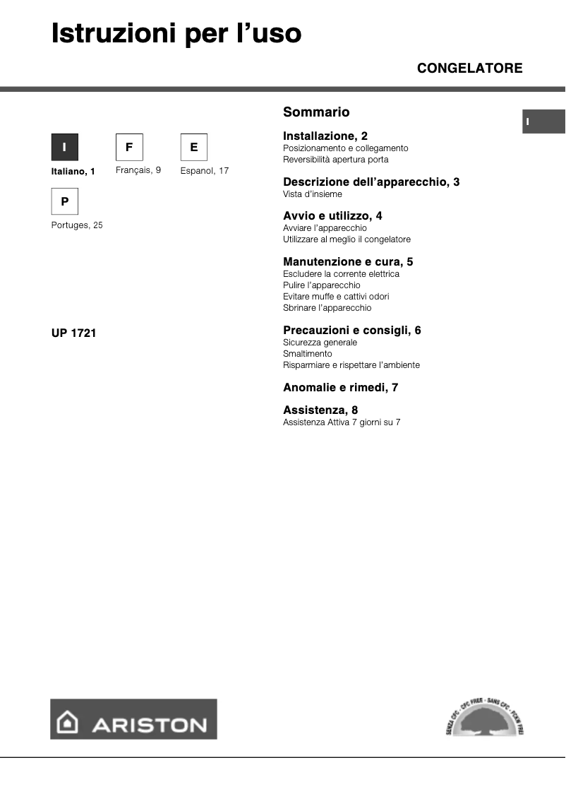 Page n°1 - Manuel utilisateur Hotpoint Ariston UP 1721