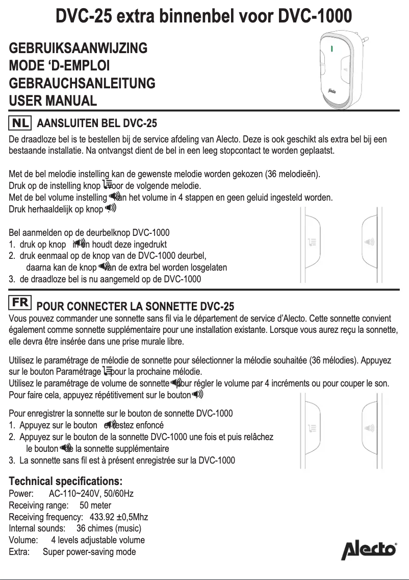 Page n°1 - Manuel utilisateur Alecto DVC-25