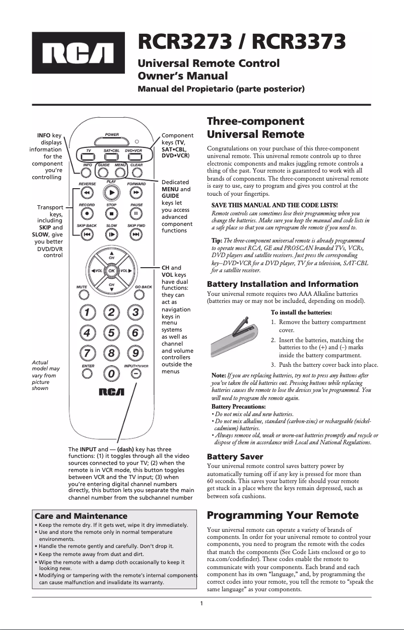 Image de la première page du manuel de l'appareil RCR3273Z