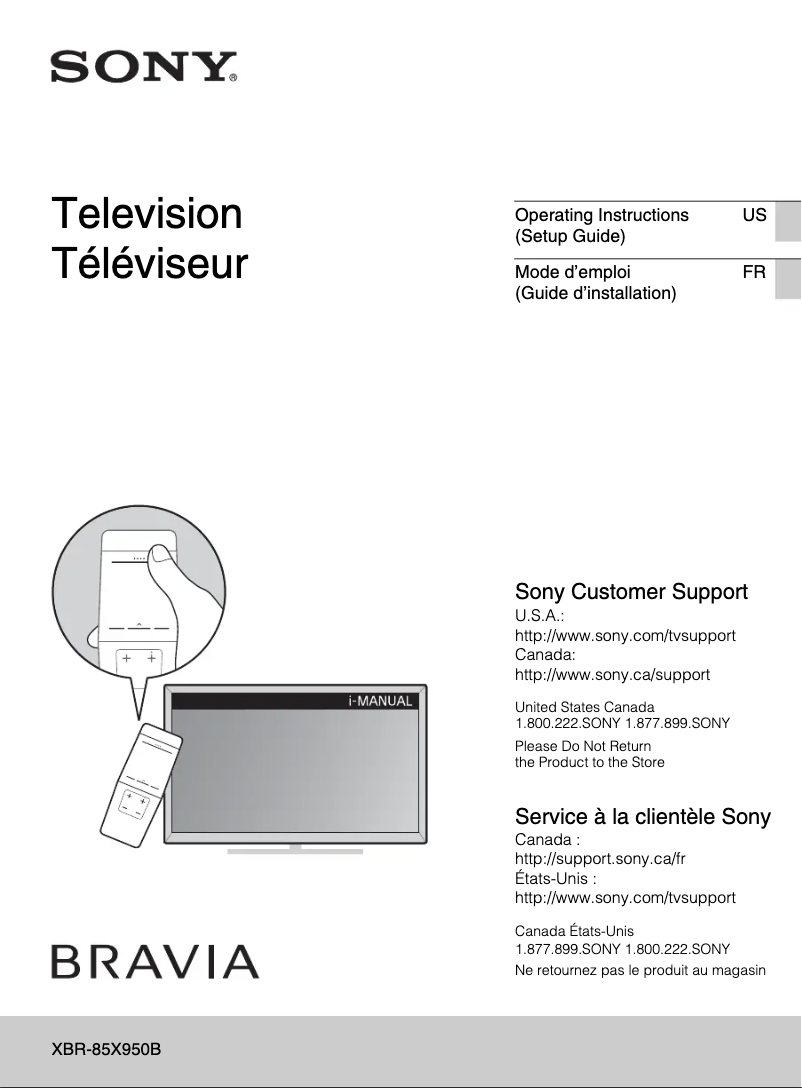 Page 1 de la notice Manuel utilisateur Sony XBR85X950B