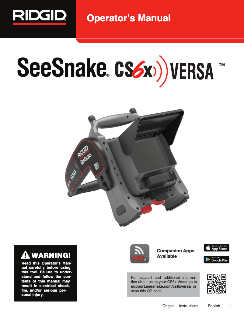 Page 1 de la notice Manuel utilisateur Ridgid SeeSnake CS6x VERSA