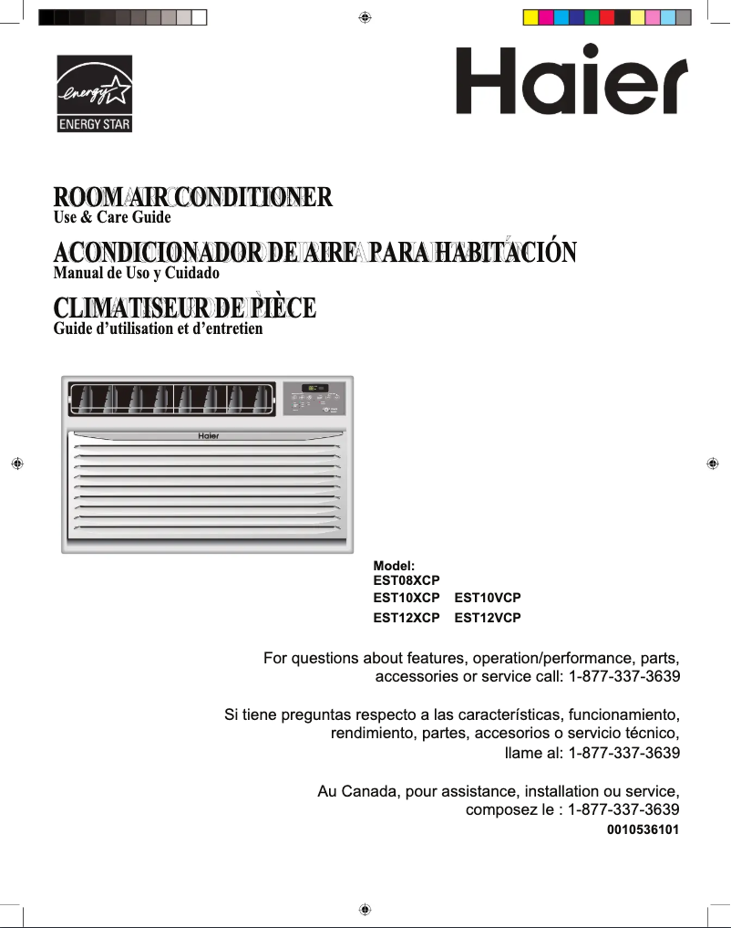 Page 1 de la notice Manuel d'utilisation et d'entretien Haier EST12XCP