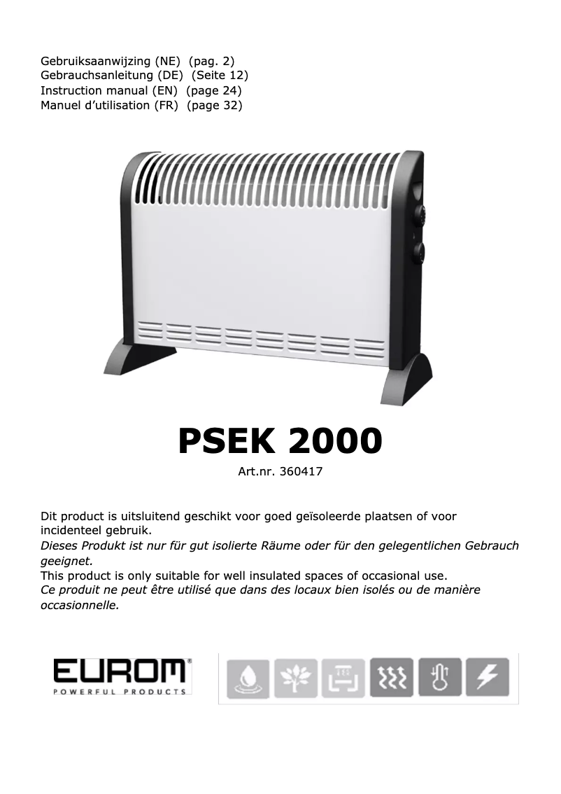 Page n°1 - Manuel utilisateur Eurom PSEK 2000