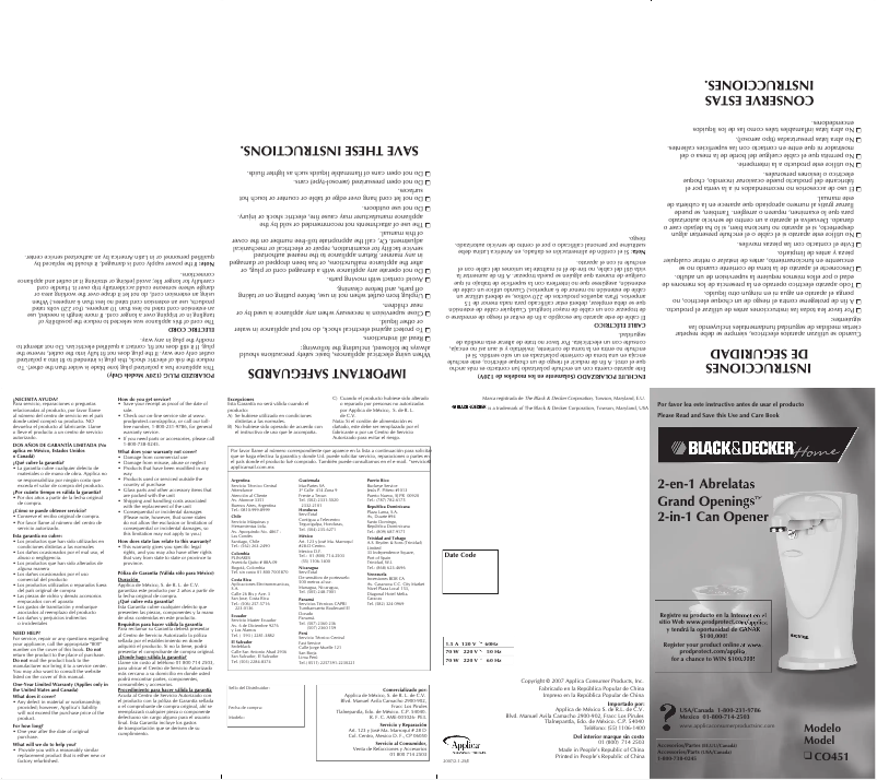 Page 1 de la notice Manuel utilisateur Black & Decker Grand Openings CO451