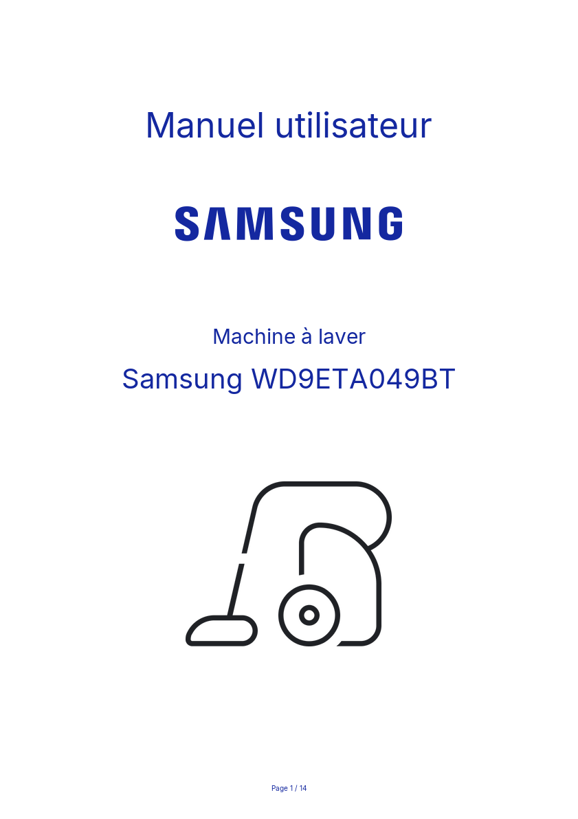 Page n°1 - Manuel utilisateur Samsung WD9ETA049BT