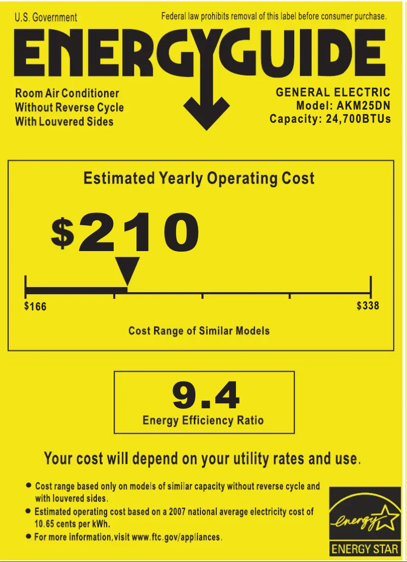 Page 1 de la notice Label énergétique GE AKM25DN