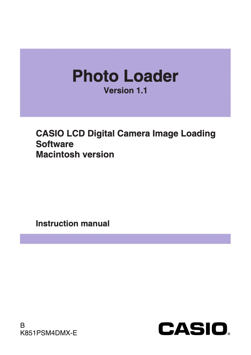 Page 1 de la notice Manuel utilisateur Casio Photo Loader