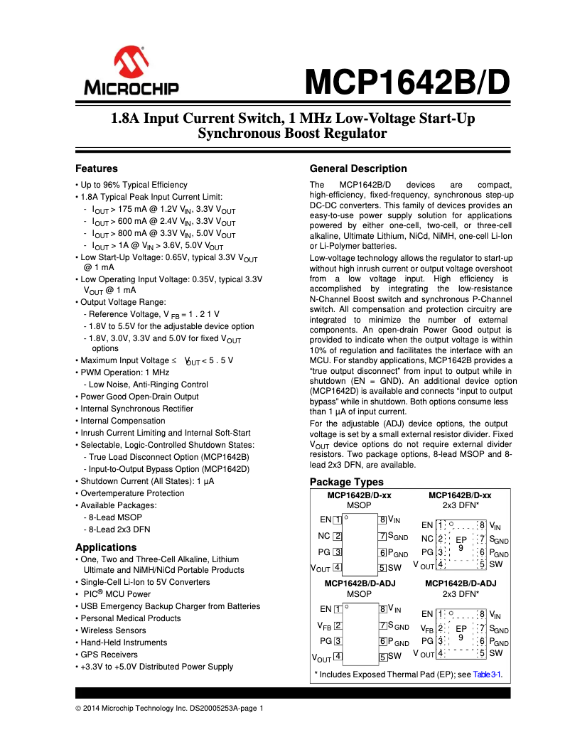 Página 1 del manual Manual de usuario Microchip MCP1642