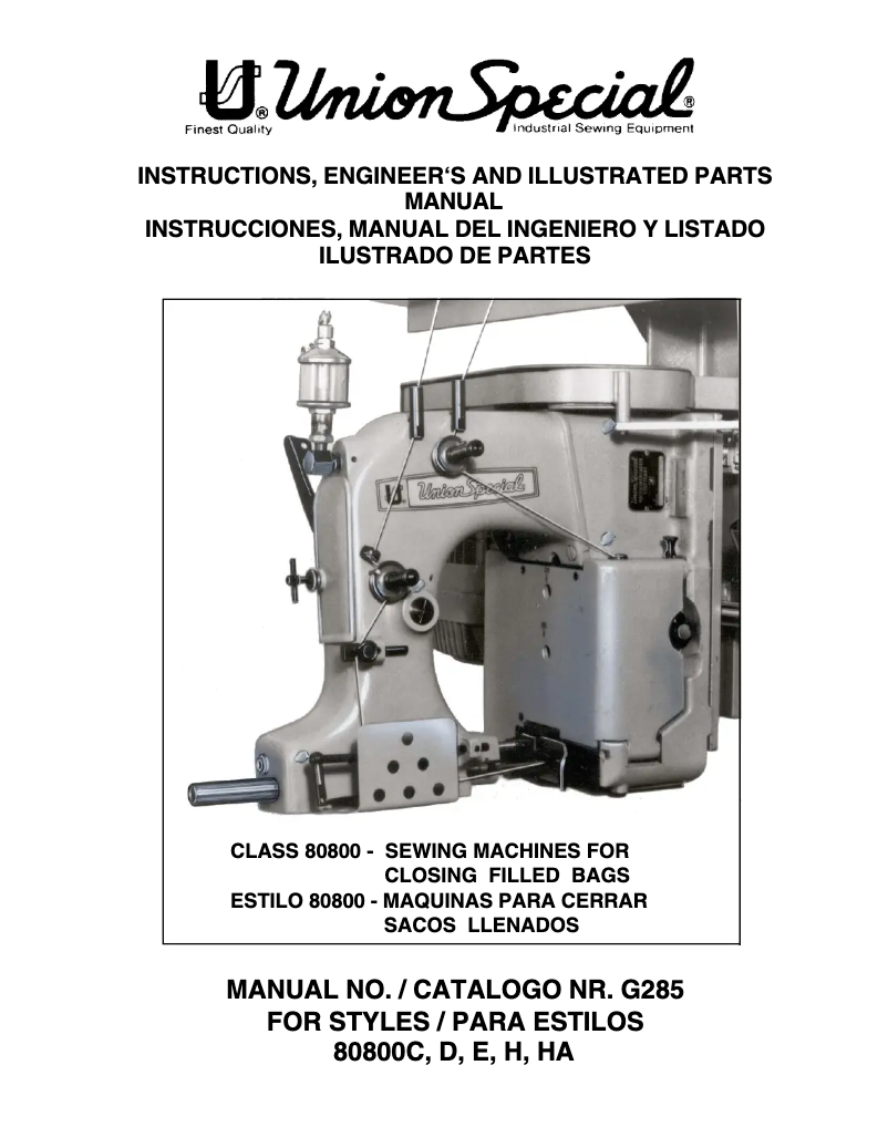 Page 1 de la notice Manuel utilisateur Union Special 80800E