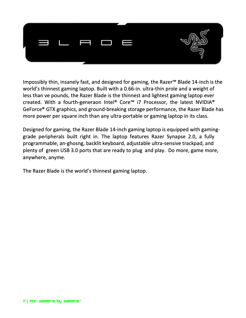 Página 1 del manual Manual de usuario Razer Blade RZ09-0116