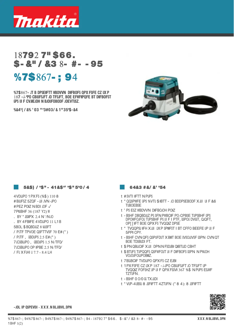 Page 1 de la notice Fiche technique Makita DVC867LZX4