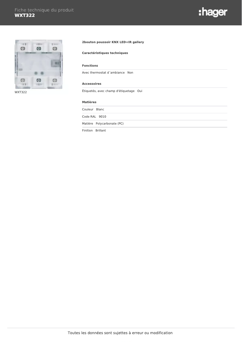 Image de la première page du manuel de l'appareil WXT322