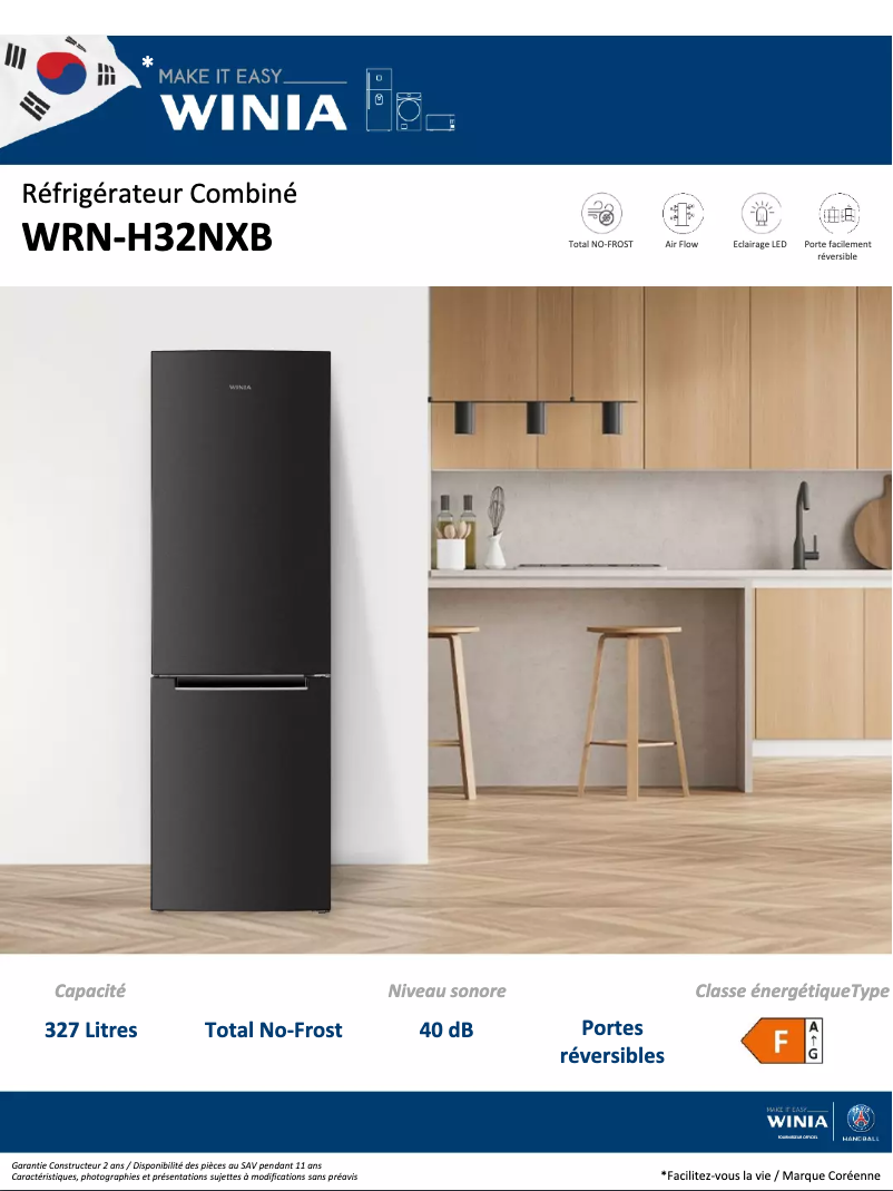 Page 1 de la notice Fiche technique Winia WRN-H32NXB