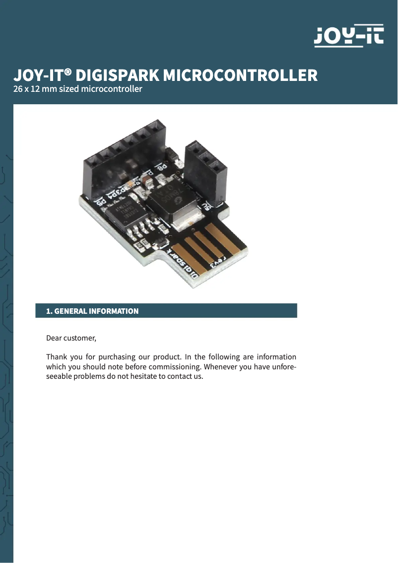 Image de la première page du manuel de l'appareil ARD-DigisparkB