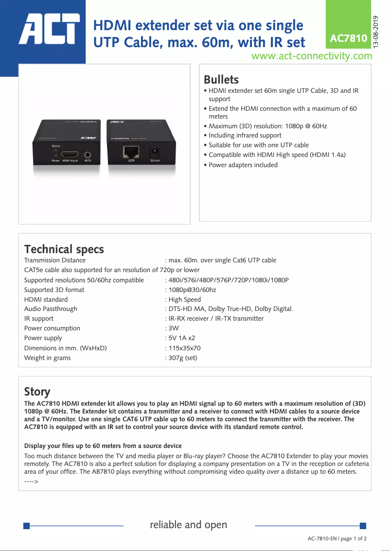Page n°1 - Manuel utilisateur ACT AC7810