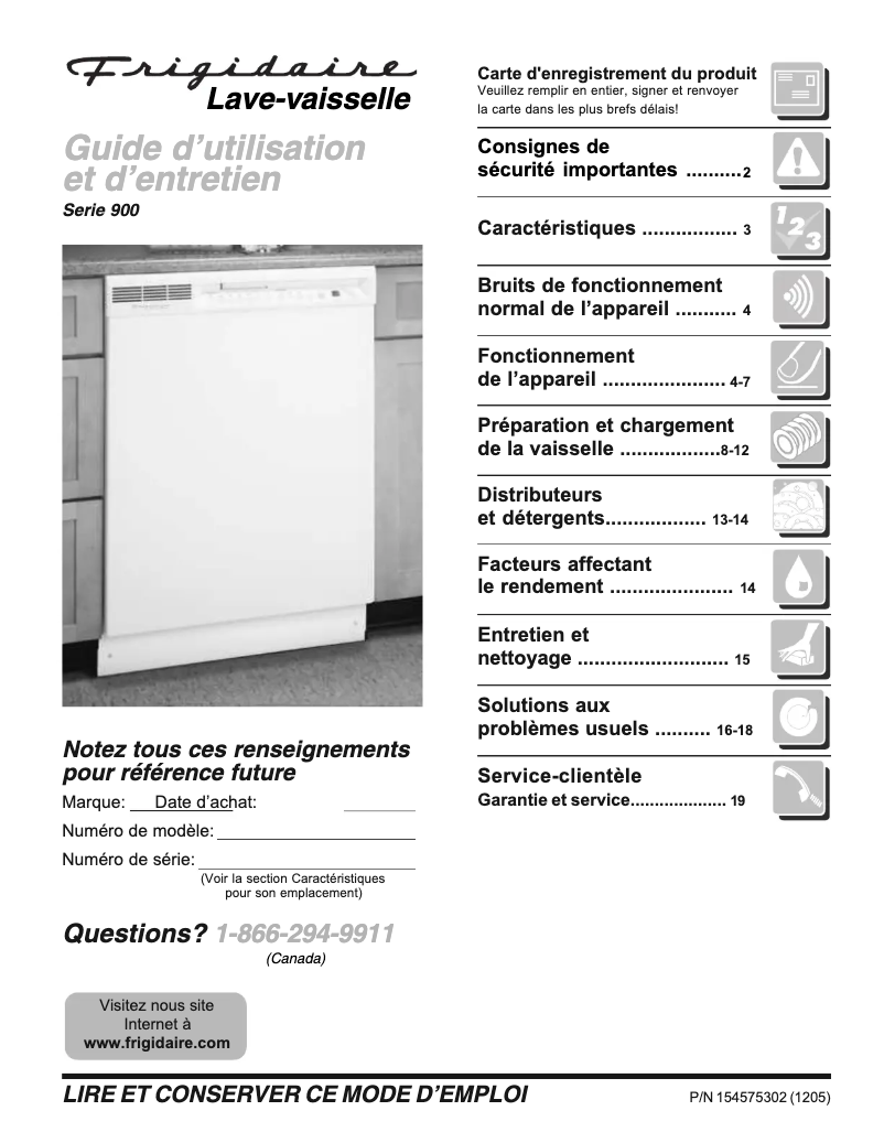 Page n°1 - Manuel utilisateur Frigidaire PLDB998CC