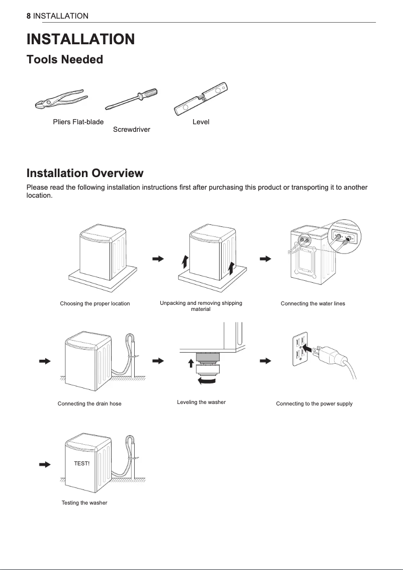 Page 1 de la notice Guide d'installation LG WT7800CW