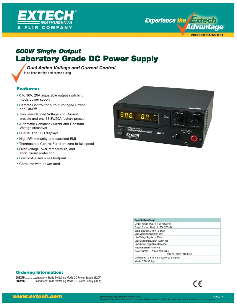 Page 1 de la notice Fiche technique Extech 382276