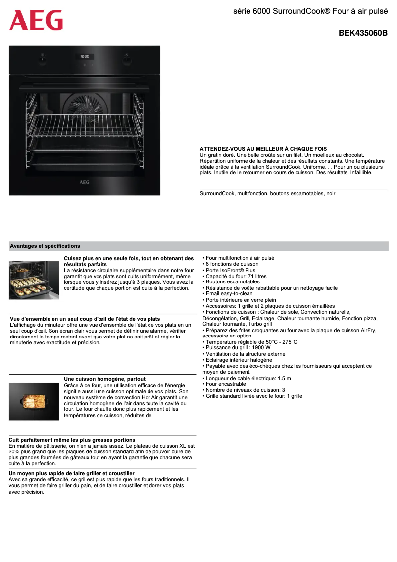 Página 1 del manual Ficha técnica AEG BEK435060B