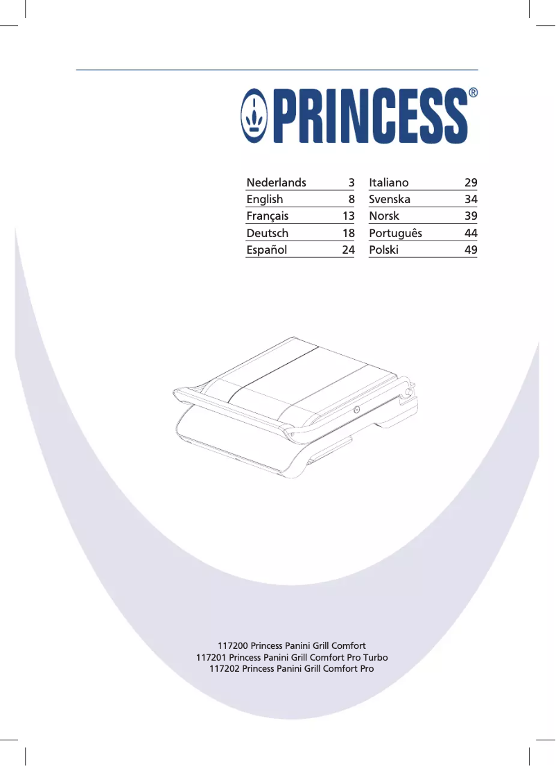 Page 1 de la notice Manuel utilisateur Princess Panini Grill Comfort Pro 117202