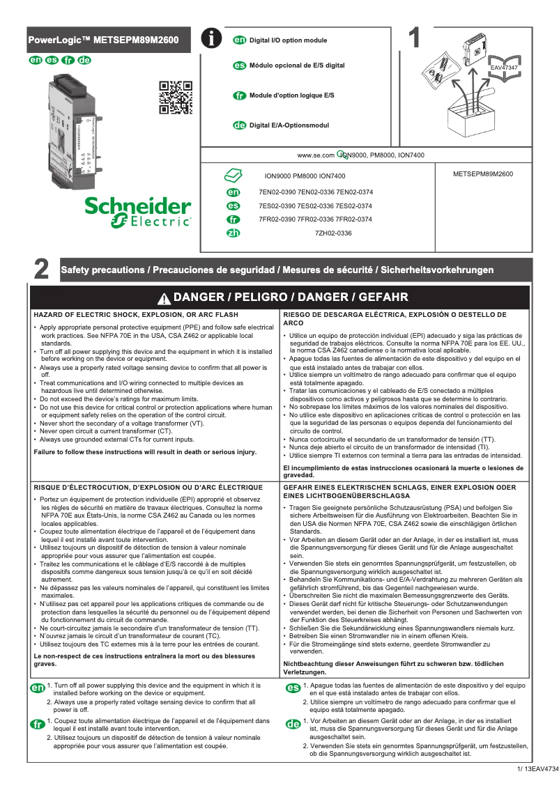 Page 1 de la notice Manuel utilisateur Schneider PowerLogic METSEION7410