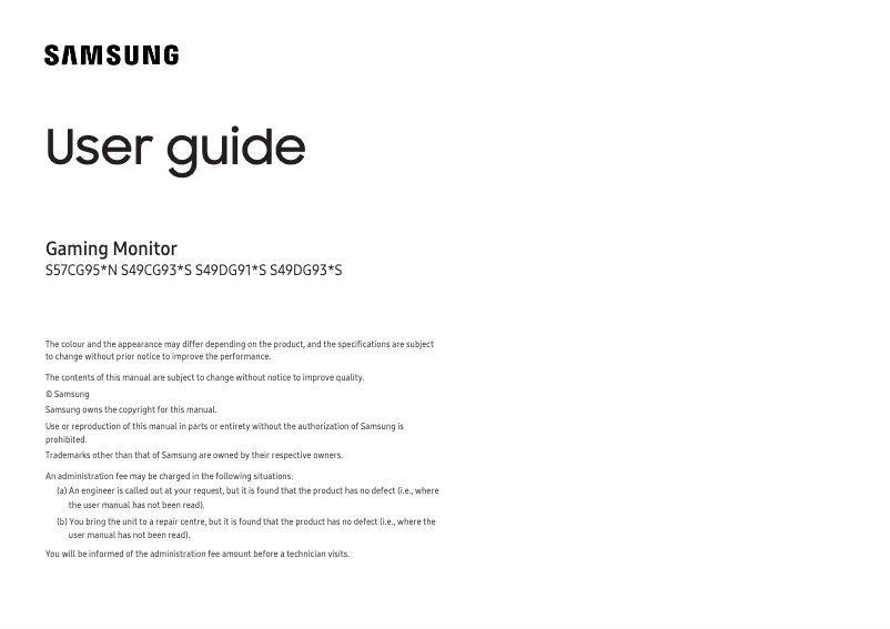 Page 1 de la notice Manuel utilisateur Samsung S49DG934SU
