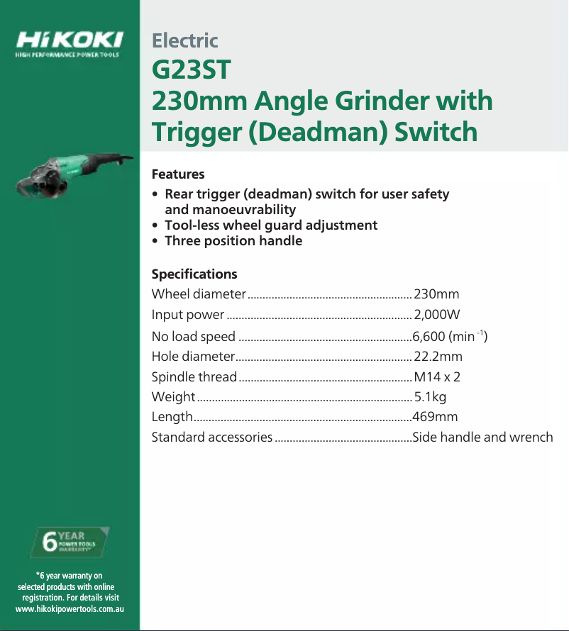 Page 1 of the manual Technical Sheet HiKOKI G23ST