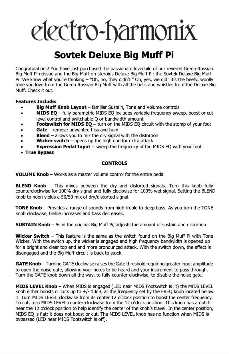 Image de la première page du manuel de l'appareil Deluxe Big Muff Pi