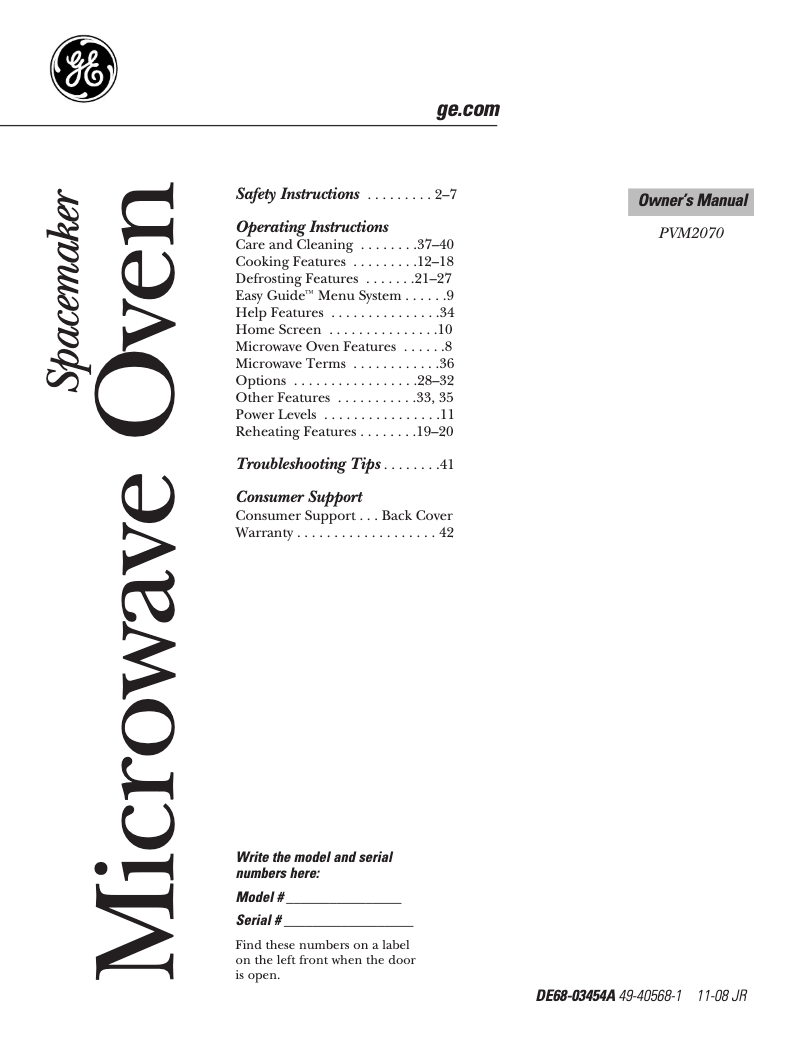 First page image of the manual for PVM2070DMBB