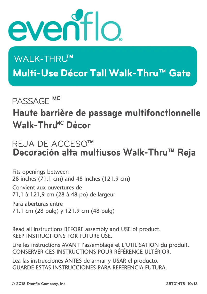 Page 1 de la notice Manuel utilisateur Evenflo Walk-Thru