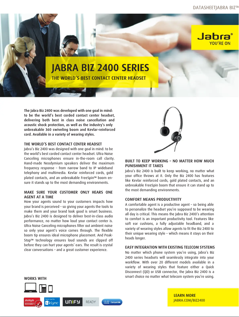Page 1 de la notice Fiche technique Jabra BIZ 2400