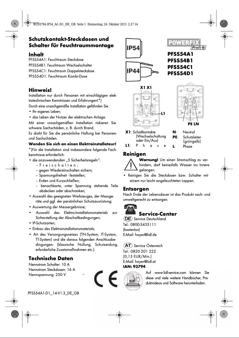 Image de la première page du manuel de l'appareil PFSS 54 A1