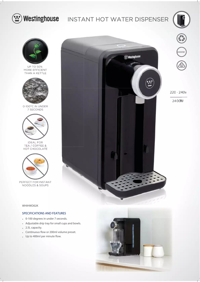 Page 1 de la notice Fiche technique Westinghouse WHIHWD02K