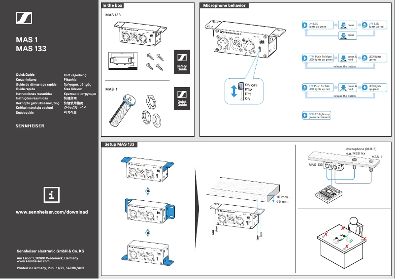 Page 1 de la notice Manuel utilisateur Sennheiser MAS 133