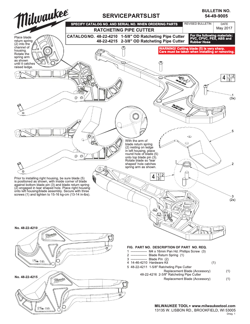 Page 1 de la notice Manuel utilisateur Milwaukee 48-22-4210