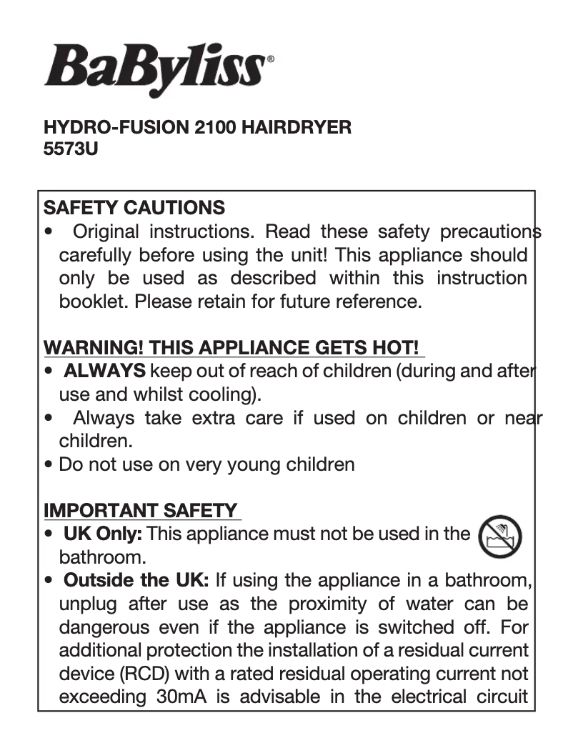Image de la première page du manuel de l'appareil Hydro-Fusion Anti-Frizz 2100 5573U