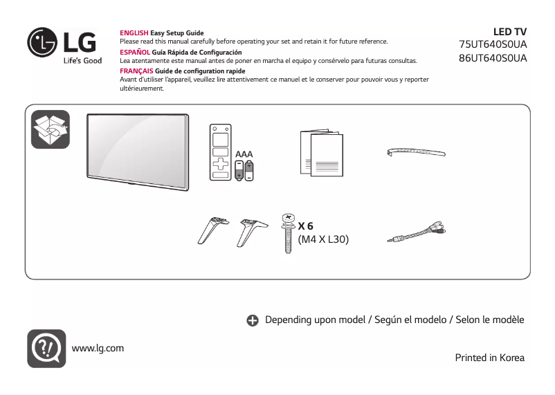 Page 1 de la notice Manuel utilisateur LG 75UT640S0UA
