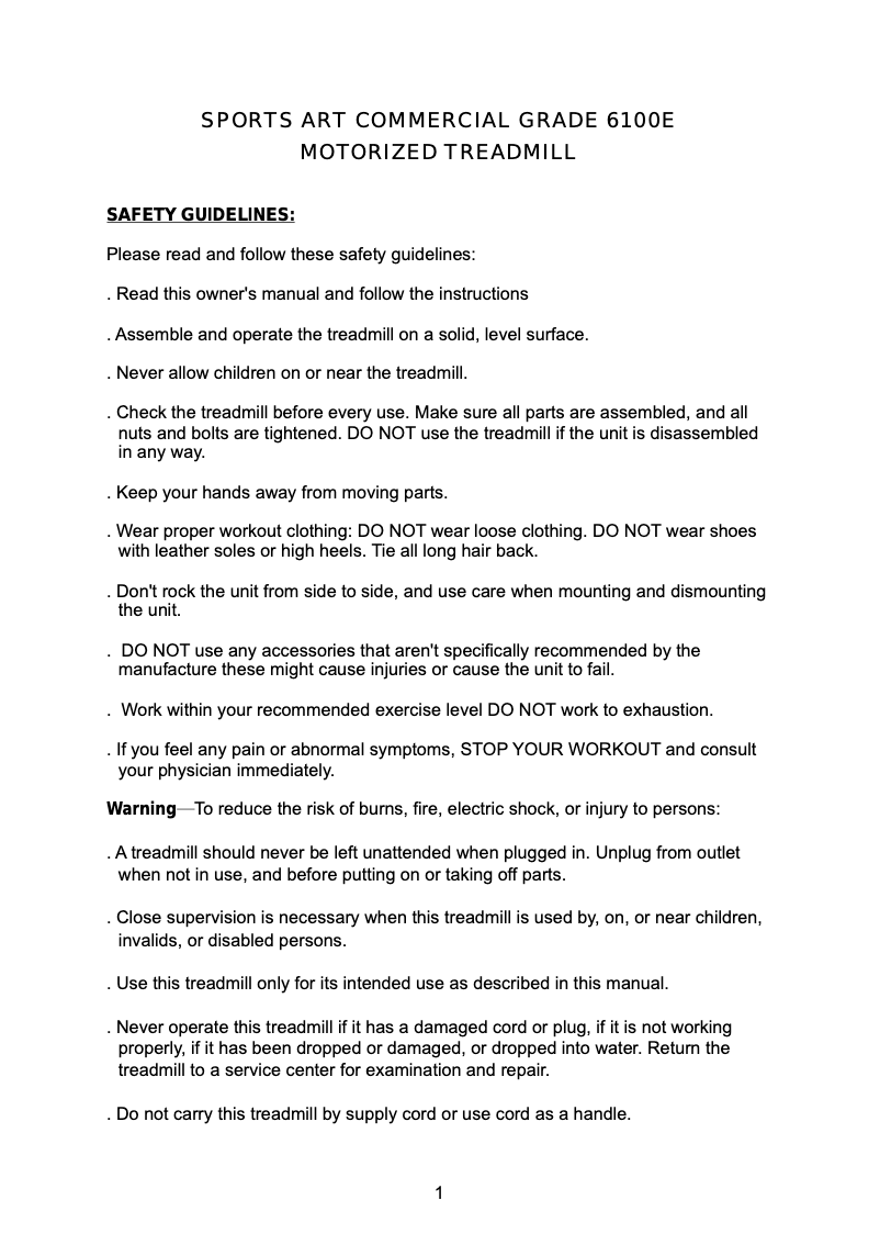 Page 1 de la notice Manuel utilisateur SportsArt 6100E