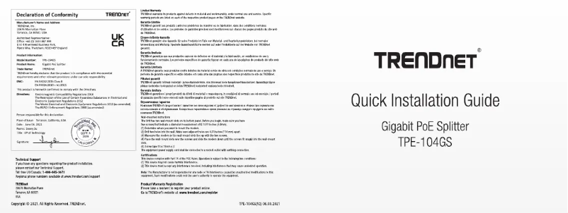 Image de la première page du manuel de l'appareil TPE-104GS