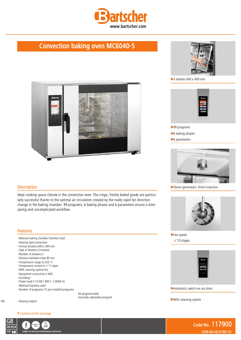 Page 1 de la notice Fiche technique Bartscher MC6040-5