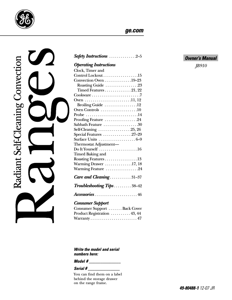 Image de la première page du manuel de l'appareil Profile JB910SKSS
