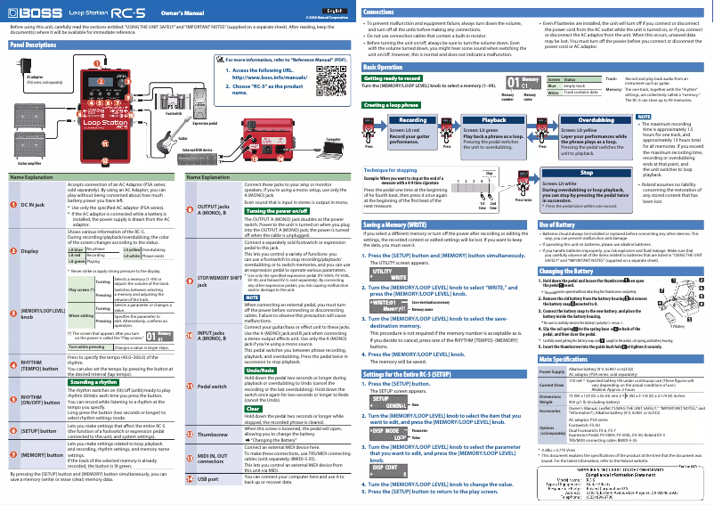 Page n°1 - Manuel utilisateur Boss RC-5