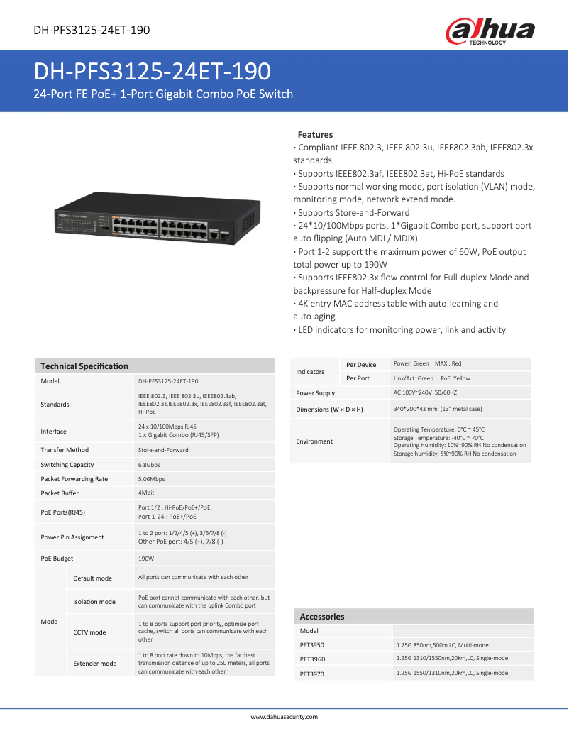 Image de la première page du manuel de l'appareil PFS3125-24ET-190
