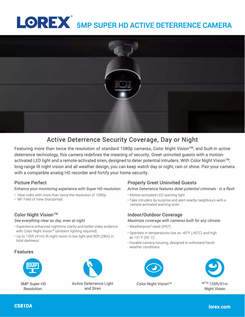 Página 1 del manual Ficha técnica Lorex C581DA