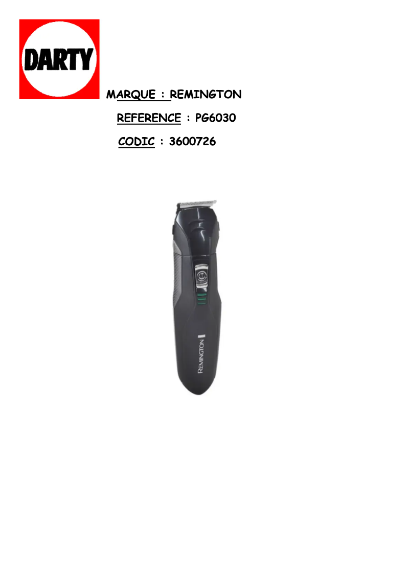 Page n°1 - Manuel utilisateur Remington PG6030