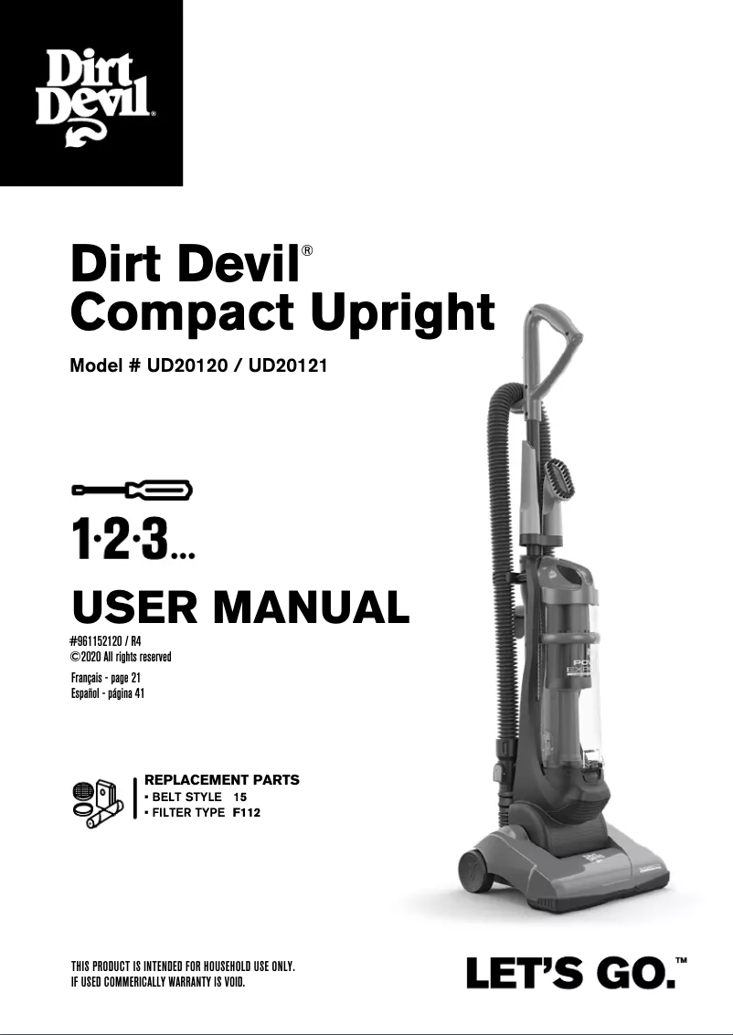 Page 1 de la notice Manuel utilisateur Dirt Devil Endura Express Compact