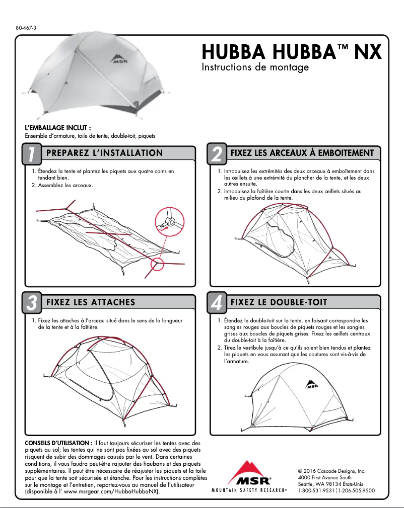 Page 1 de la notice Manuel utilisateur MSR Hubba Hubba NX