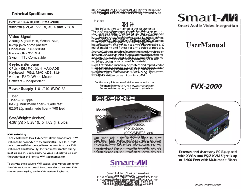 Page 1 de la notice Manuel utilisateur Smart-AVI FVX-2000S
